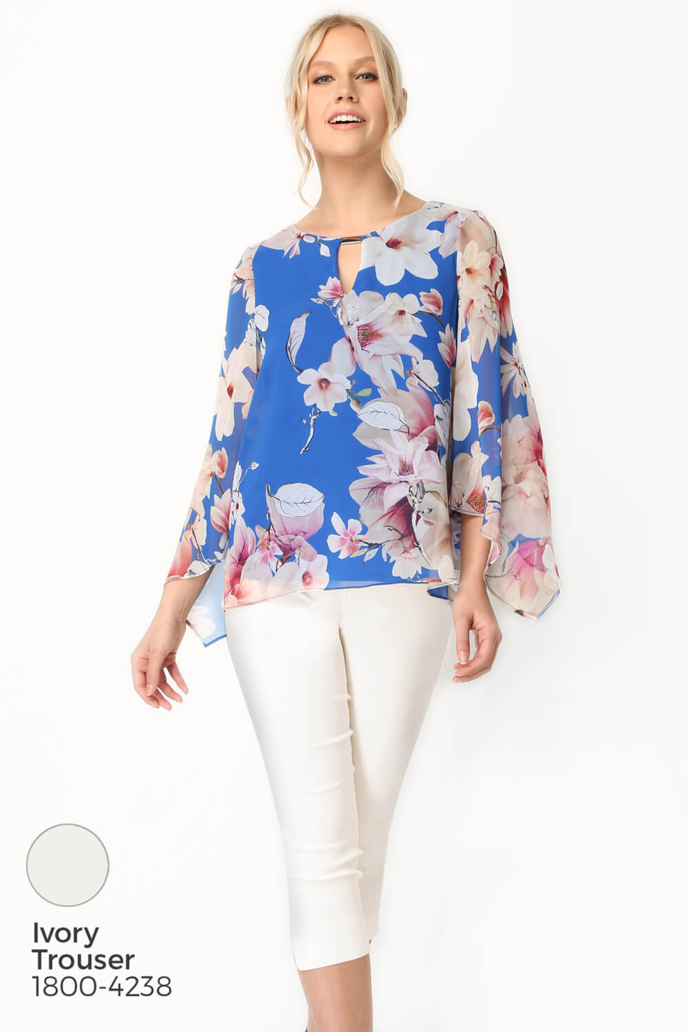 Royal Blue Floral Chiffon Overlay Top, Image 5 of 8