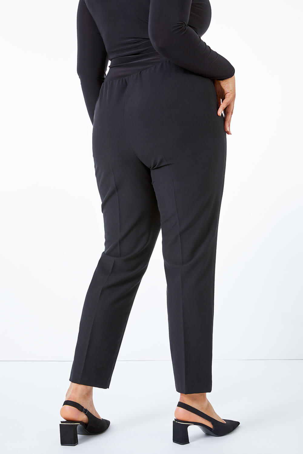 Black Curve Stitch Detail Stretch Trouser, Image 4 of 5