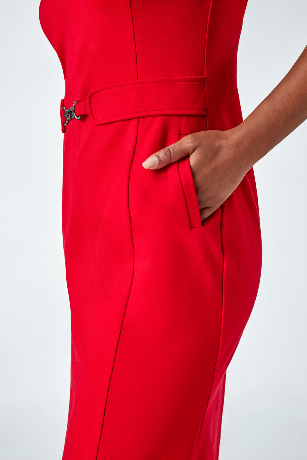 Red Petite Belted Shift Stretch Dress, Image 5 of 5