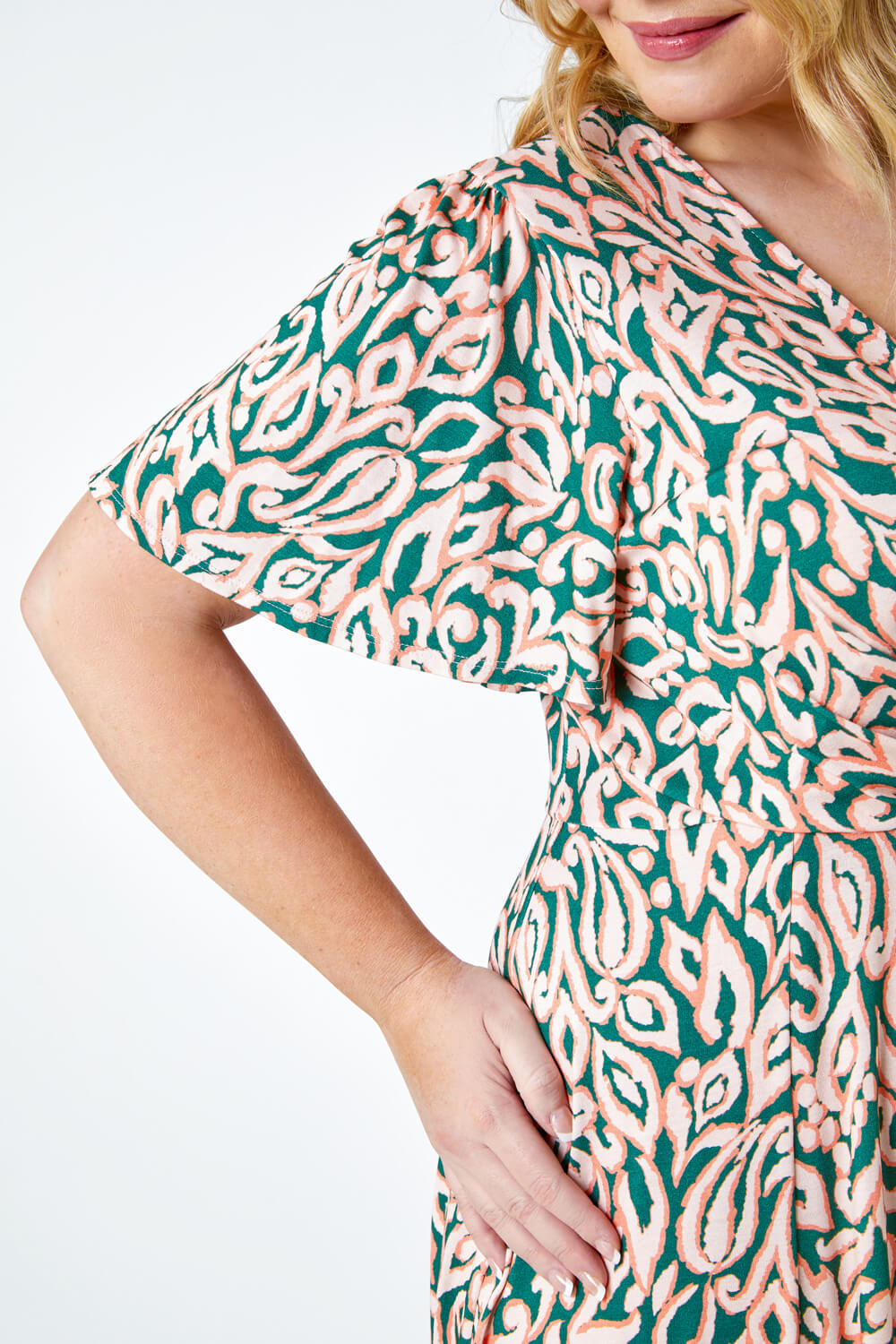 PINK Curve Abstract Print Stretch Wrap Dress, Image 5 of 5