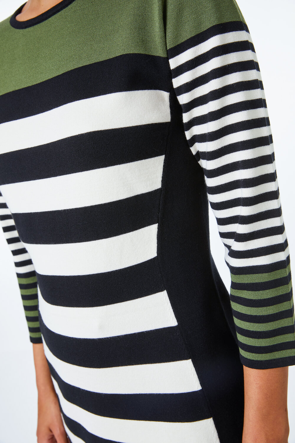Olive Colour Block Knitted Stripe Dress, Image 5 of 5