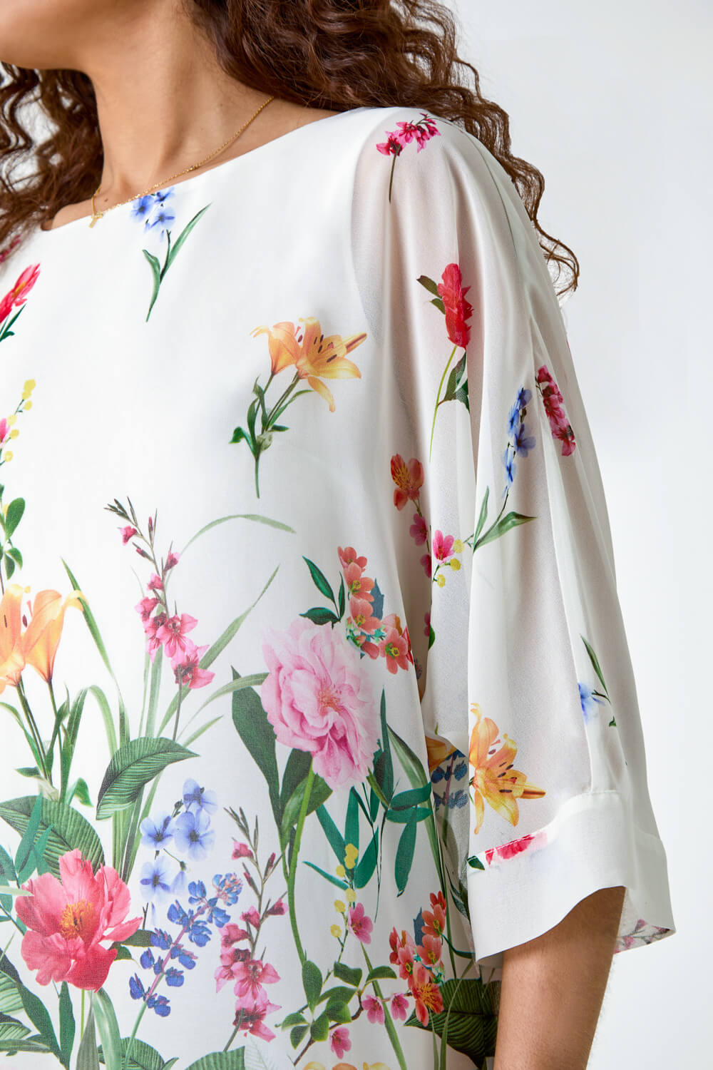 Ivory  Floral Border Print Overlay Top, Image 5 of 5