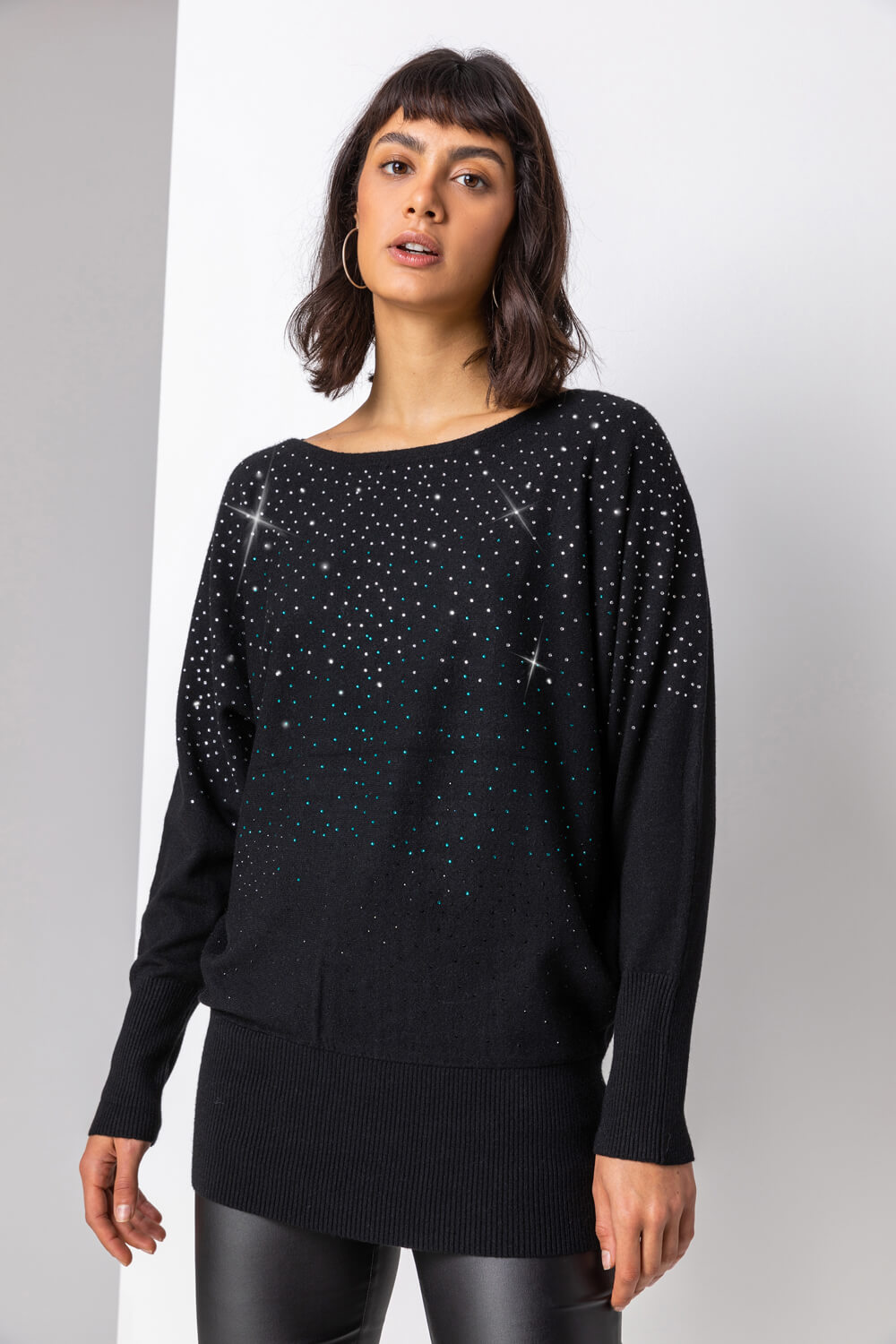Women's Glitter Embellished Cowl Neck Sweater