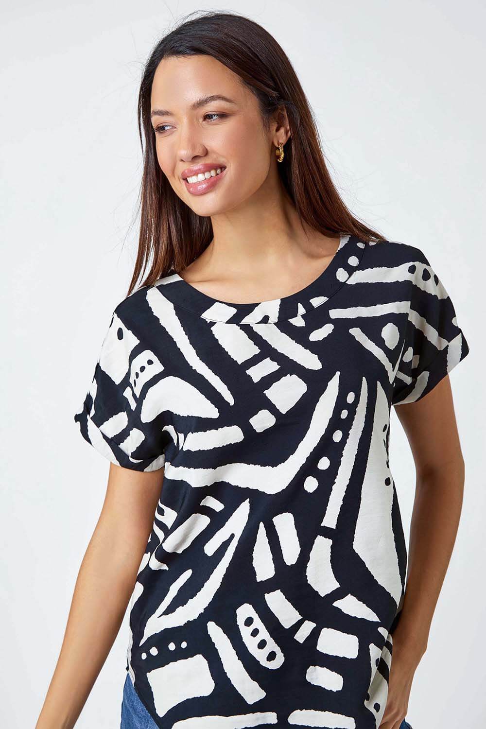 Black Contrast Abstract Print Top, Image 4 of 5