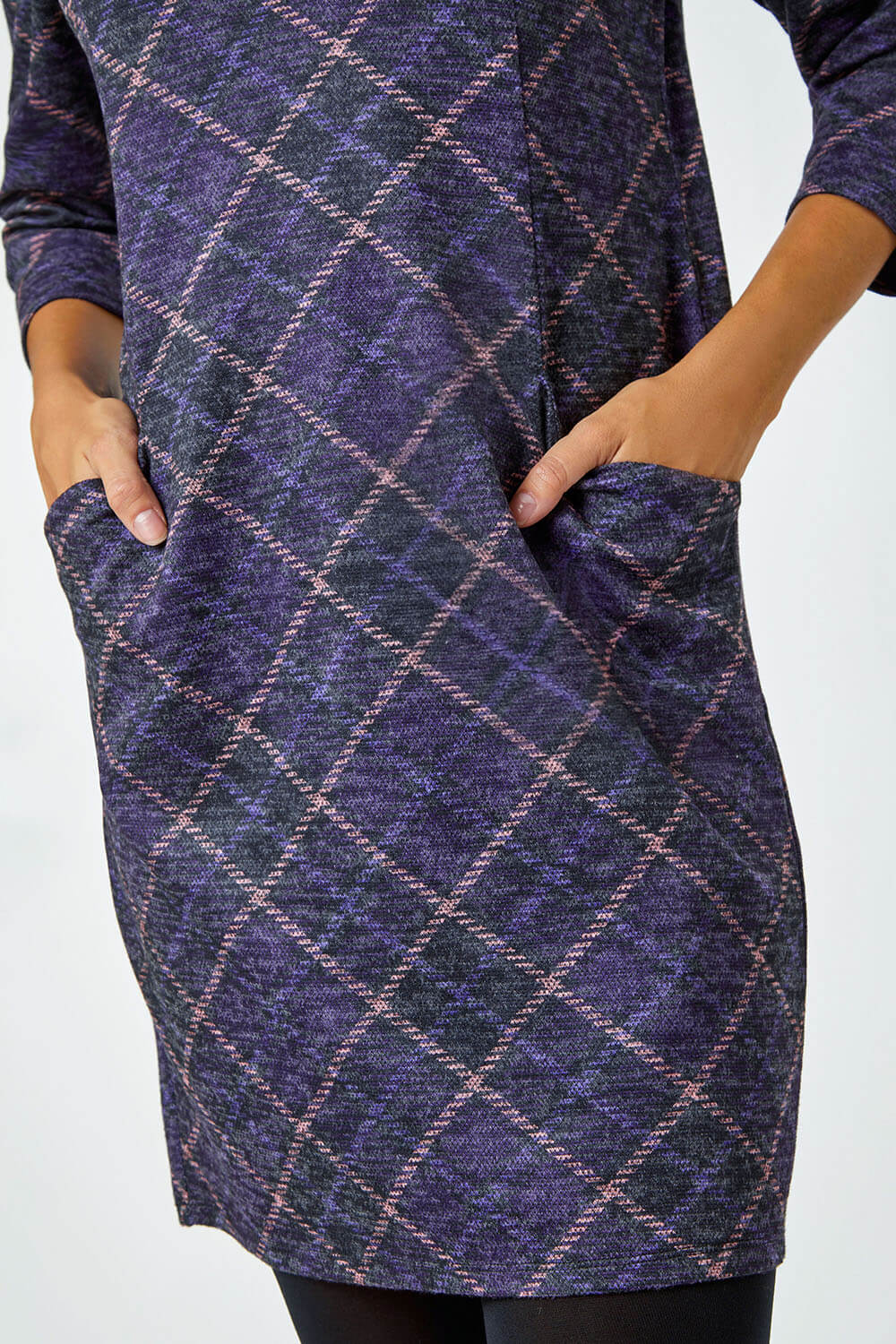 Purple Check Print Pocket Shift Dress, Image 6 of 6