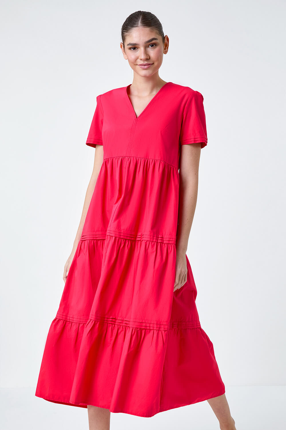 Fuchsia Plain Cotton Tiered Maxi Dress, Image 2 of 5