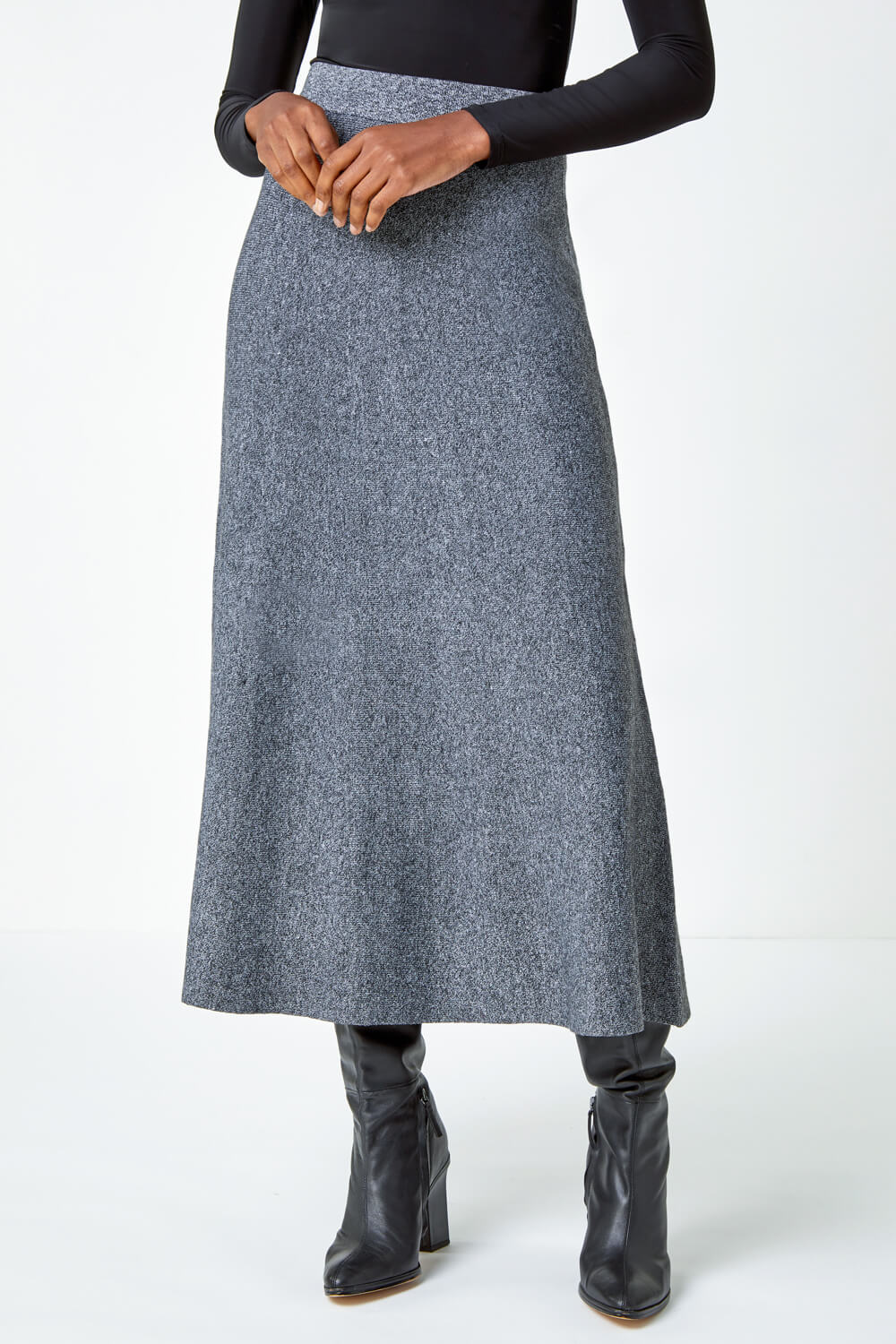 Grey Knitted Midi Stretch Skirt, Image 4 of 5