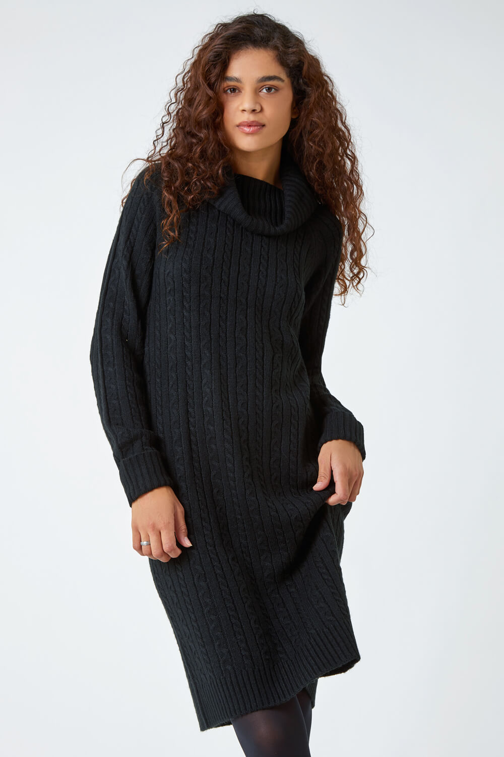 Black Roll Neck Knitted Jumper Dress | Roman UK