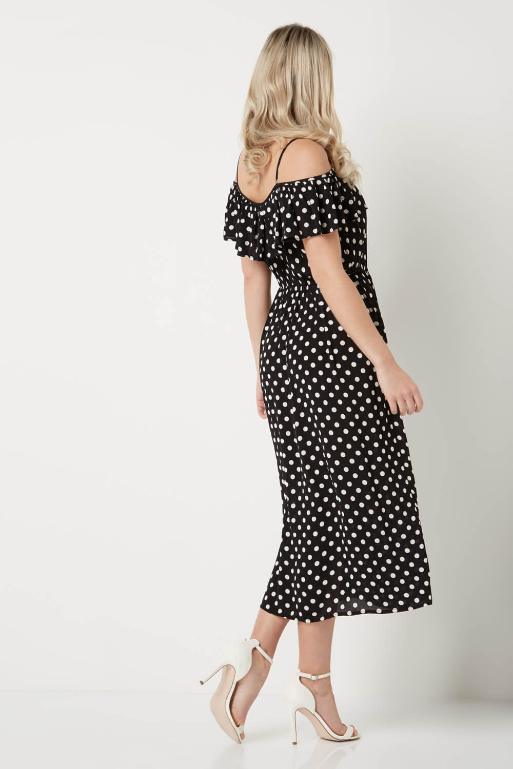 Black Polka Dot Cold Shoulder Dress, Image 2 of 4