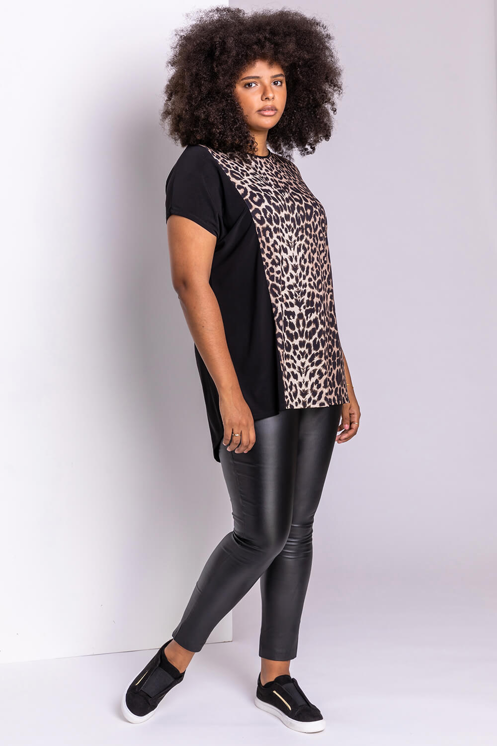 Camel  Curve Animal Print Contrast Panel Top, Image 3 of 4