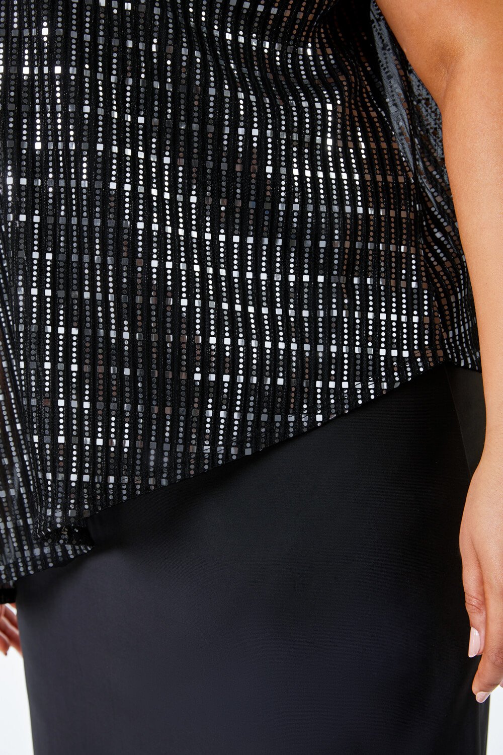 Black Curve Asymmetric Shimmer Overlay Dress, Image 5 of 5