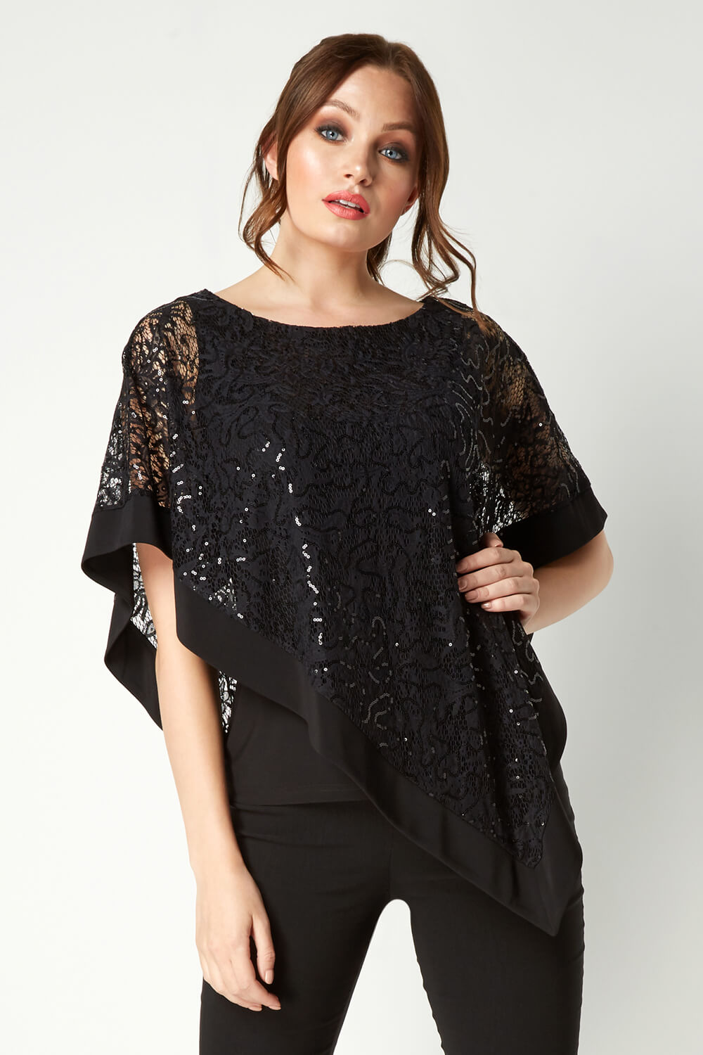 Lace Sequin Overlay Top