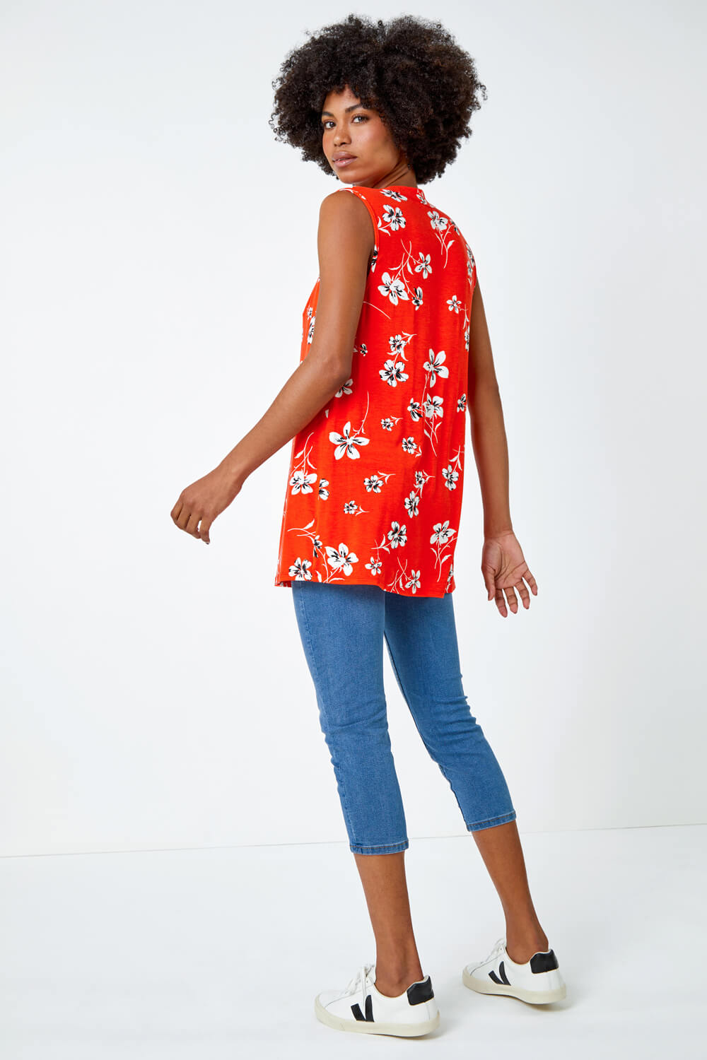 Red Sleeveless Floral Print Top, Image 3 of 5