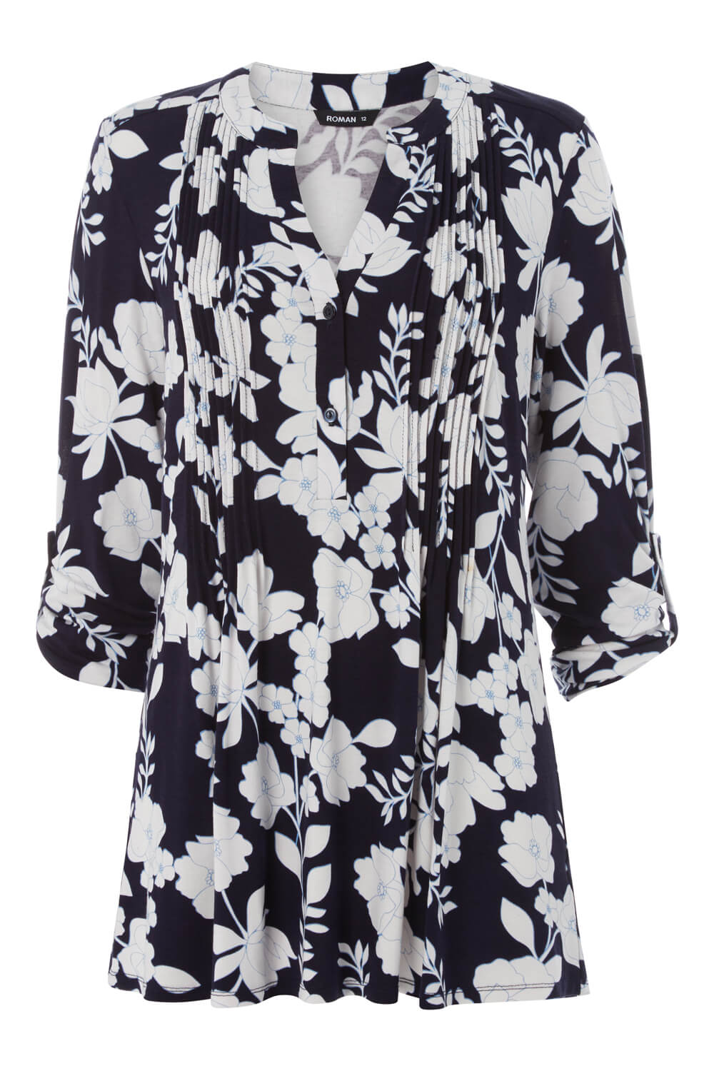 Navy  Floral Jersey Blouse, Image 4 of 4