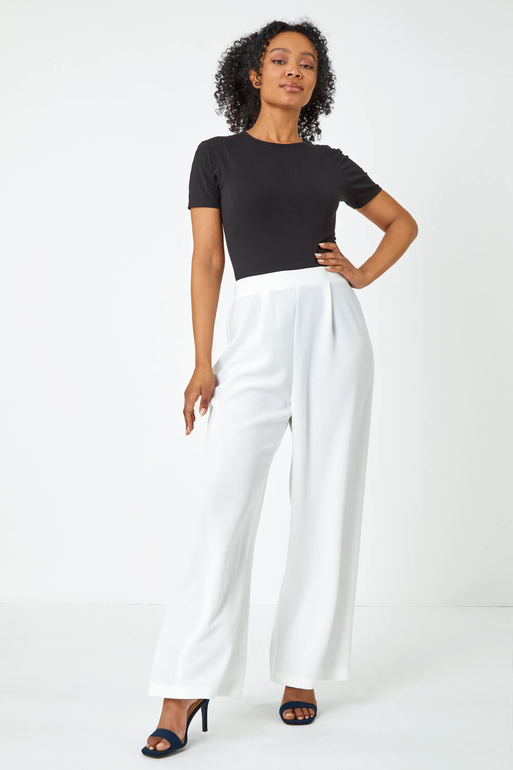Ivory  Petite Wide Leg Stretch Trousers, Image 4 of 6