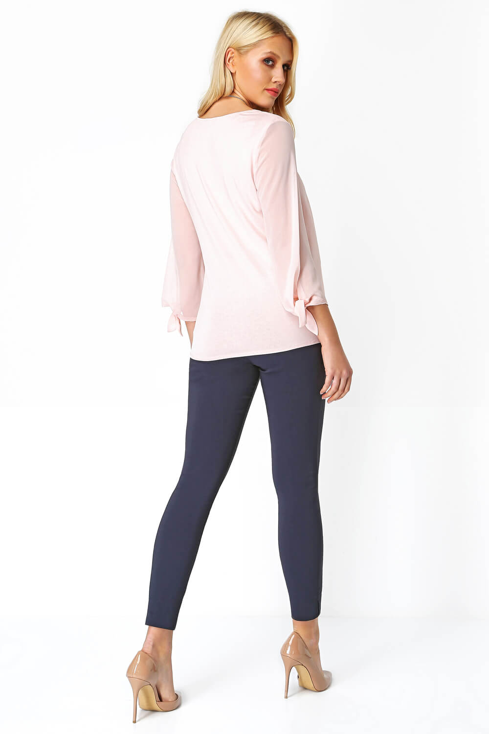 PINK Necklace Trim Jersey 3/4 Sleeve Chiffon Top, Image 3 of 4