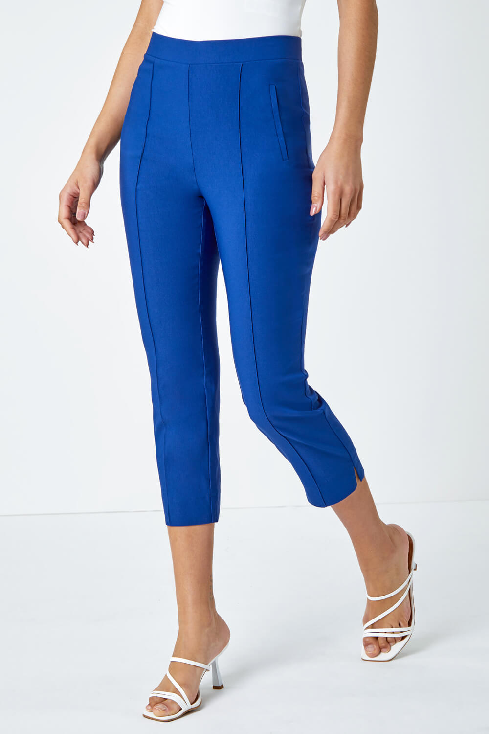 Midnight Blue Seam Detail Stretch Cropped Trousers, Image 4 of 5