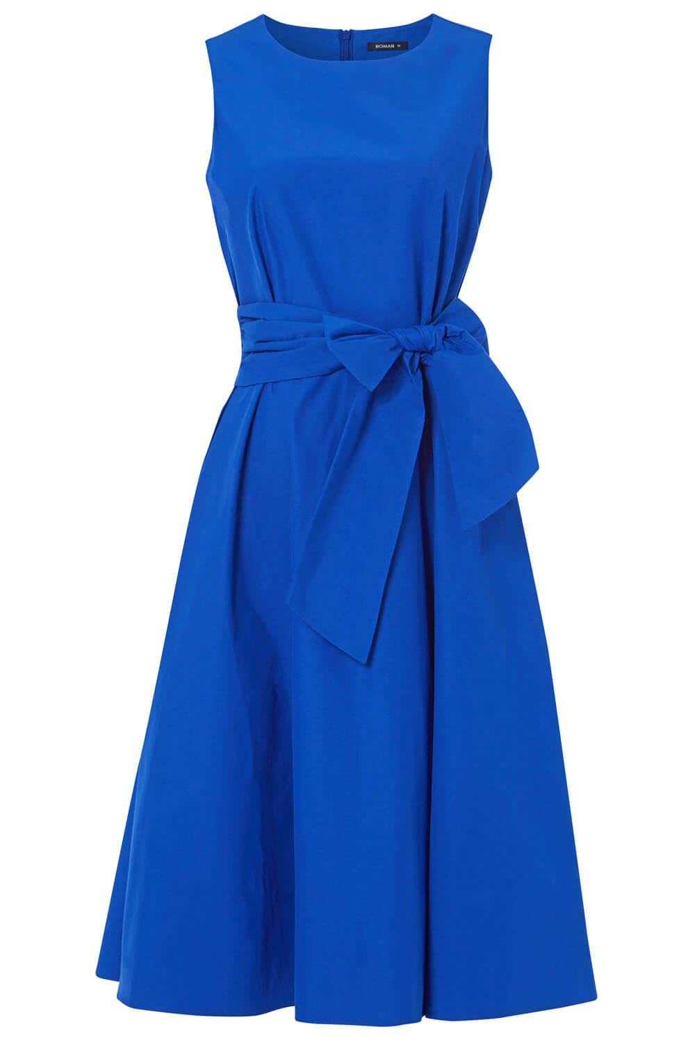 Royal Blue Cotton Tie Waist Midi Dress, Image 4 of 4