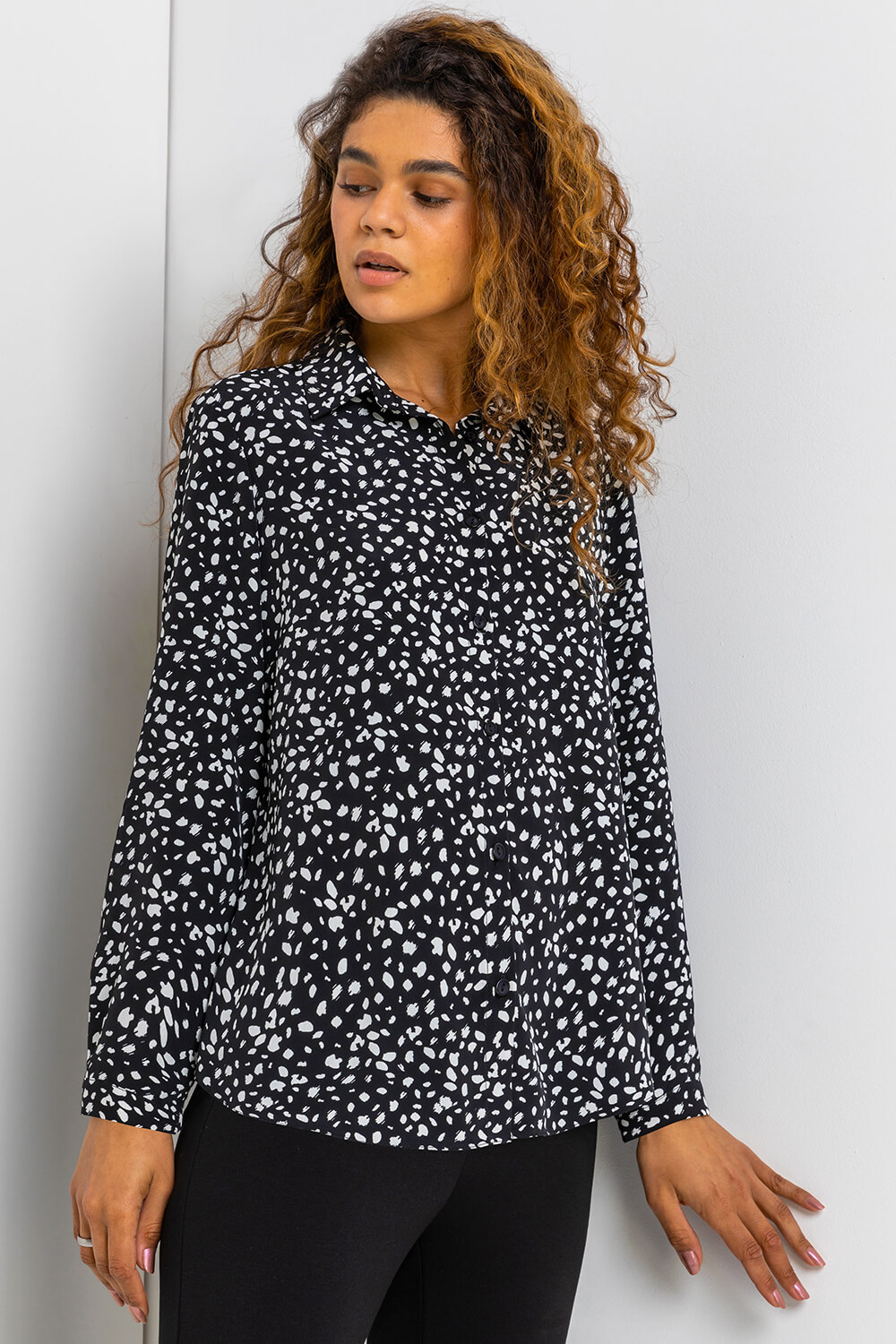 Black Abstract Spot Print Blouse, Image 4 of 5