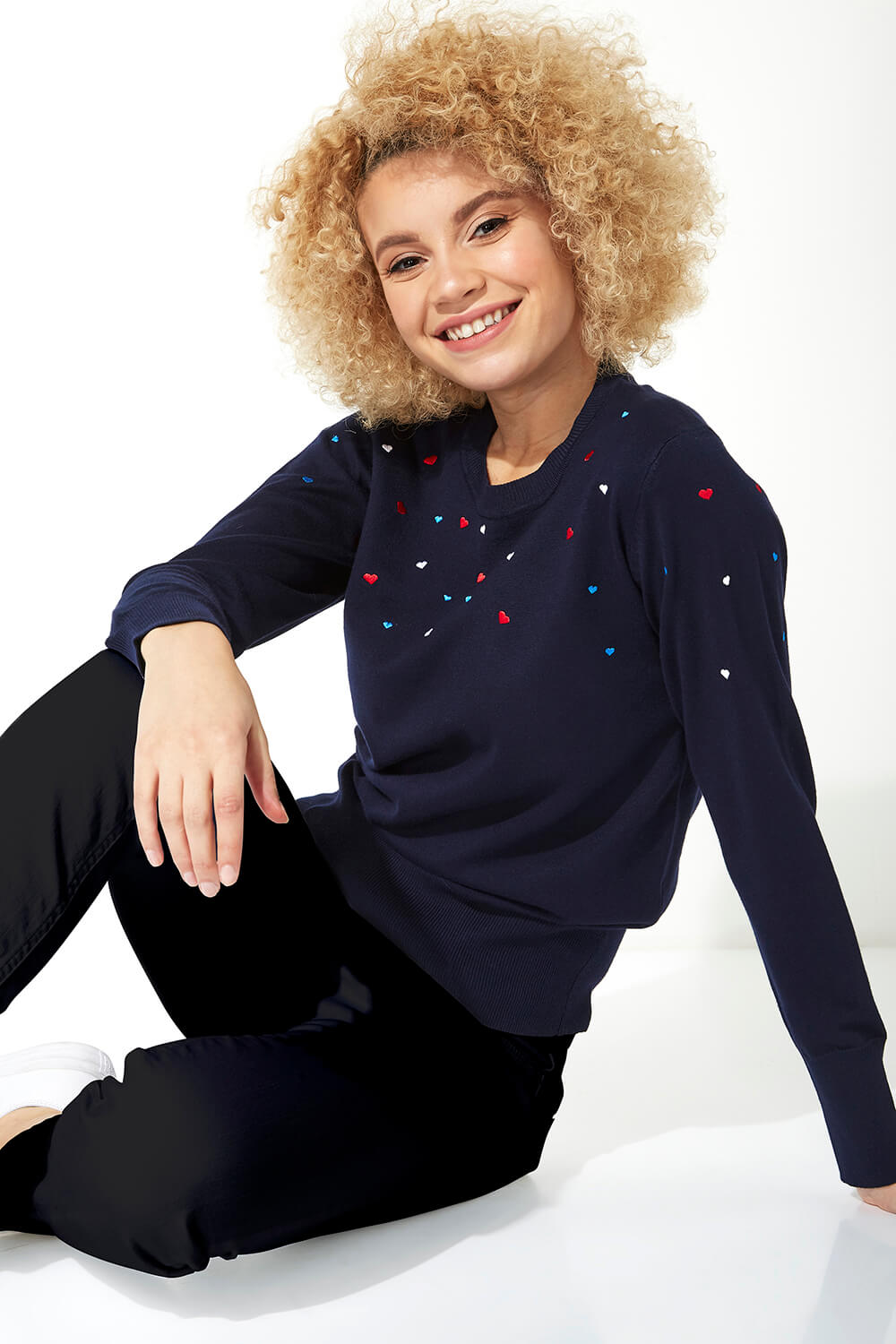 Navy  Heart Embroidered Jumper, Image 4 of 5