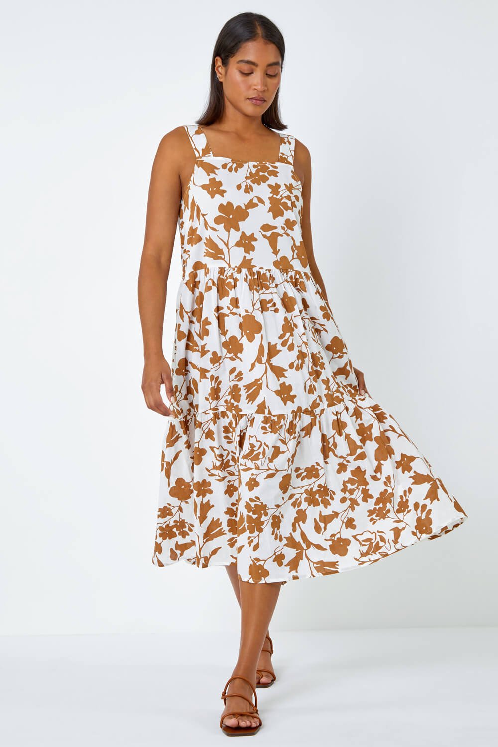 Biscuit Sleeveless Cotton Floral Midi Dress, Image 2 of 5