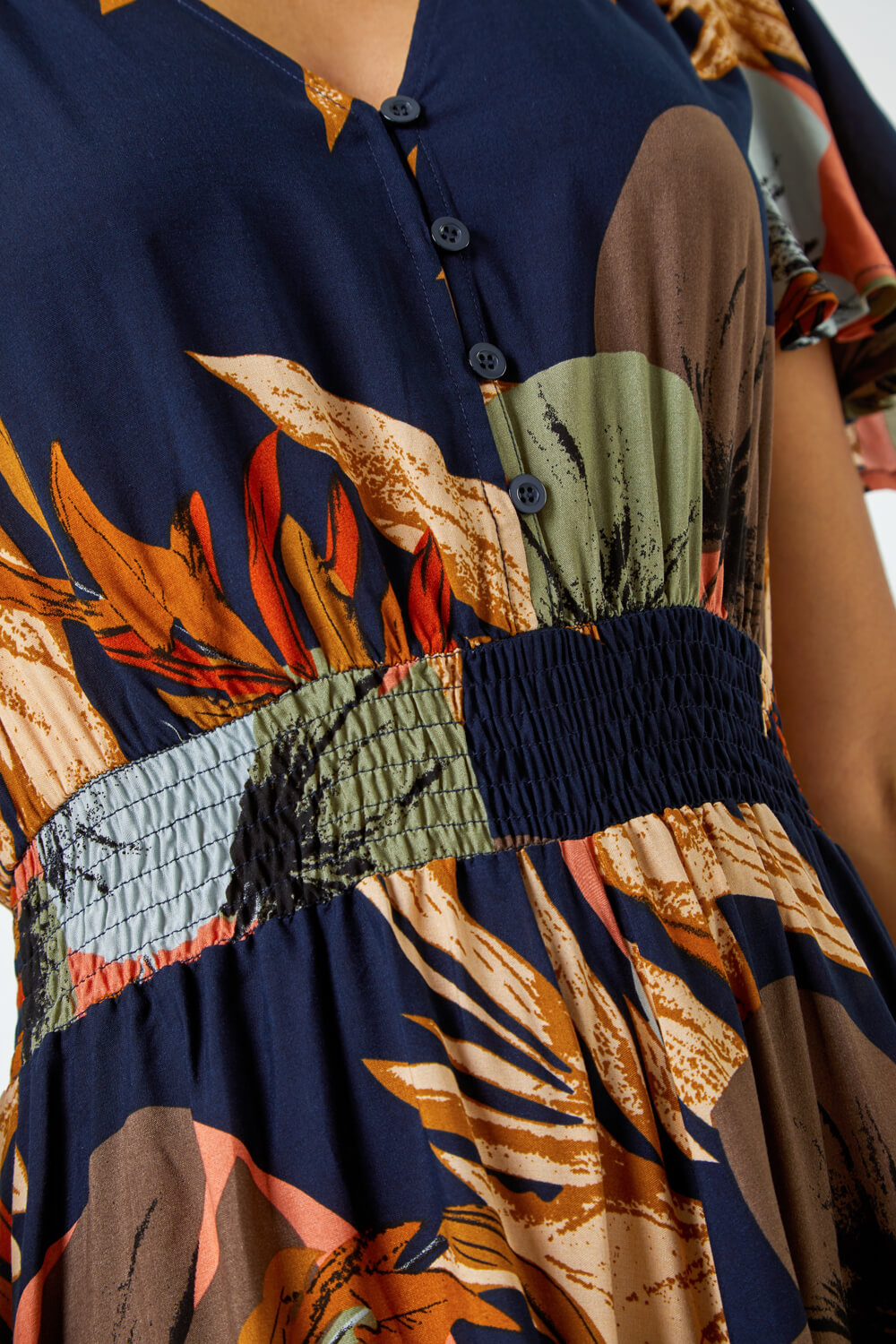 Navy  Angel Sleeve Floral Print Midi Dress, Image 5 of 5
