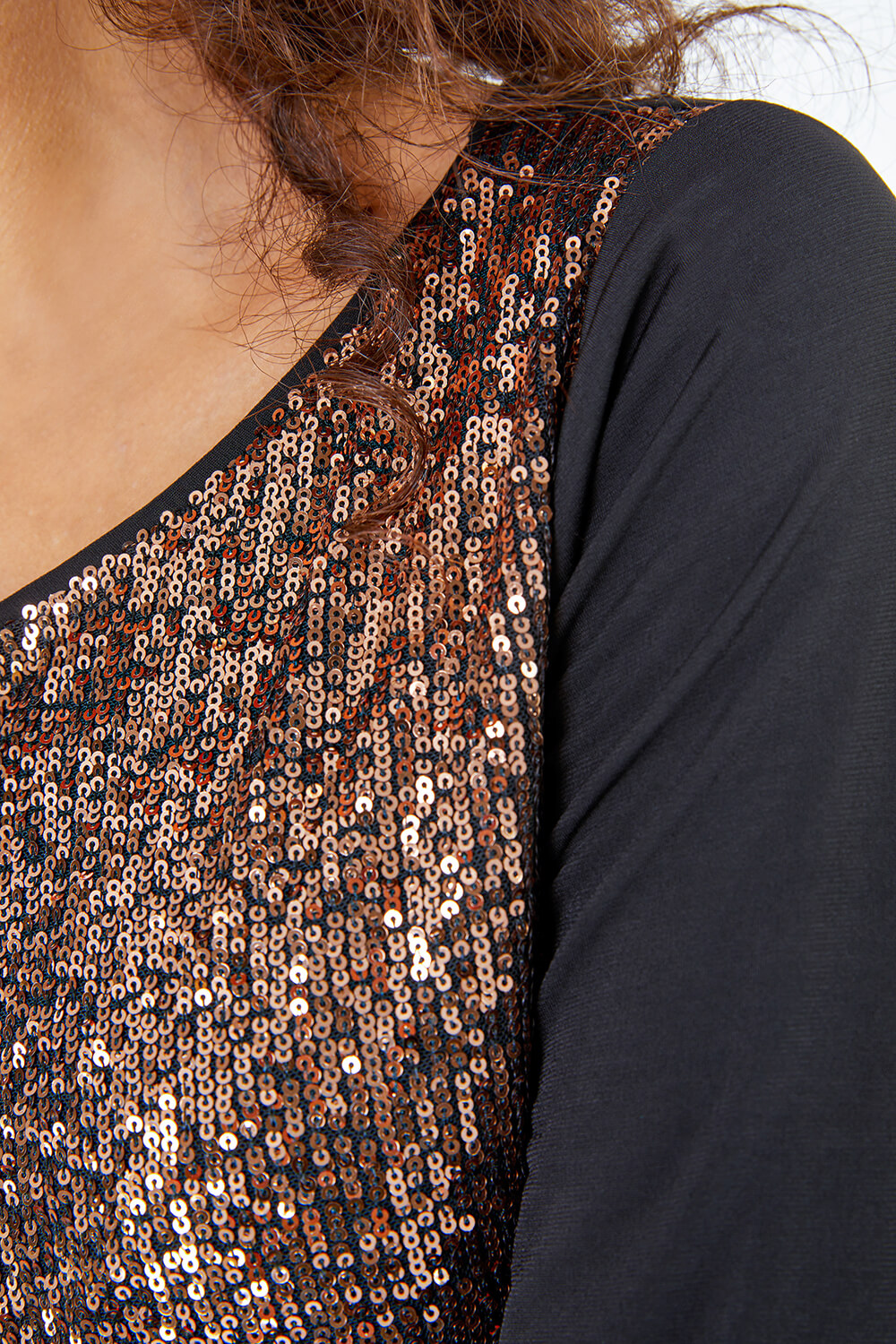 Gold Petite Sequin Front Jersey Top, Image 5 of 5