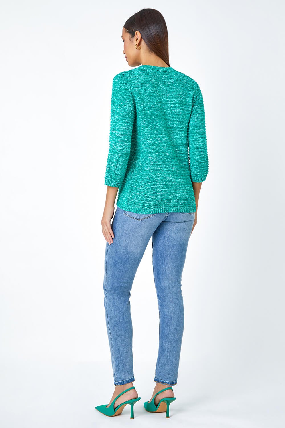 Green Cotton Blend Knitted Cardigan, Image 3 of 5