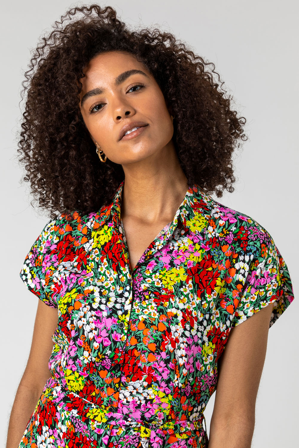 Contrast Floral Print Shirt Dress