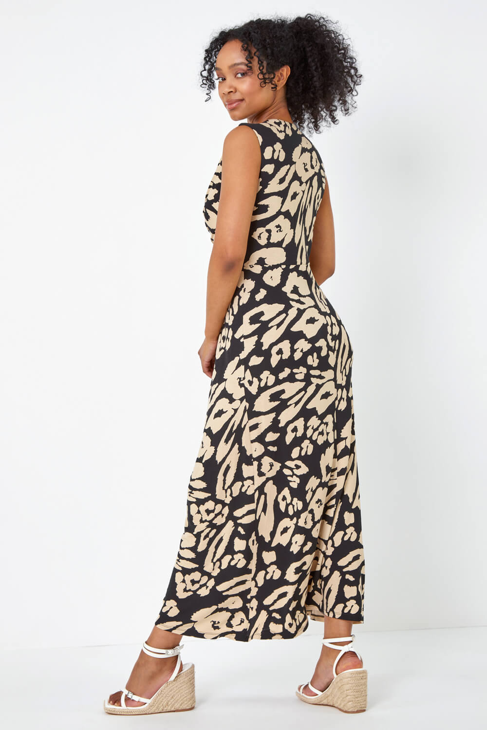 Black Petite Leopard Print Twist Jersey Maxi Dress, Image 3 of 5