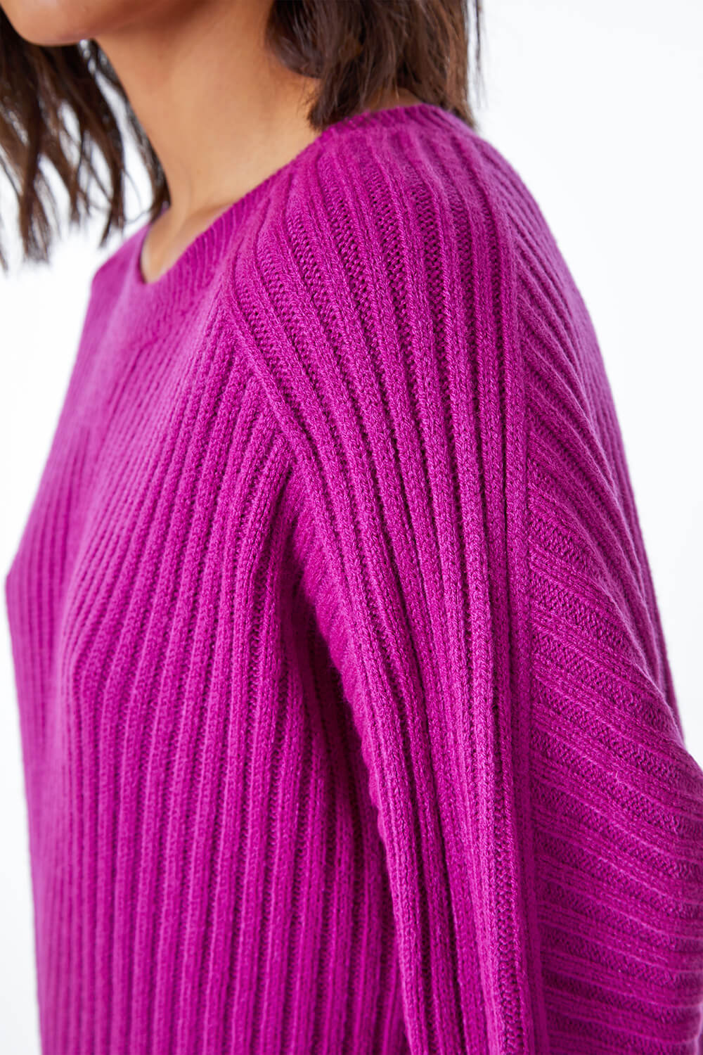 MAGENTA Ribbed Batwing Knitted Jumper , Image 5 of 5
