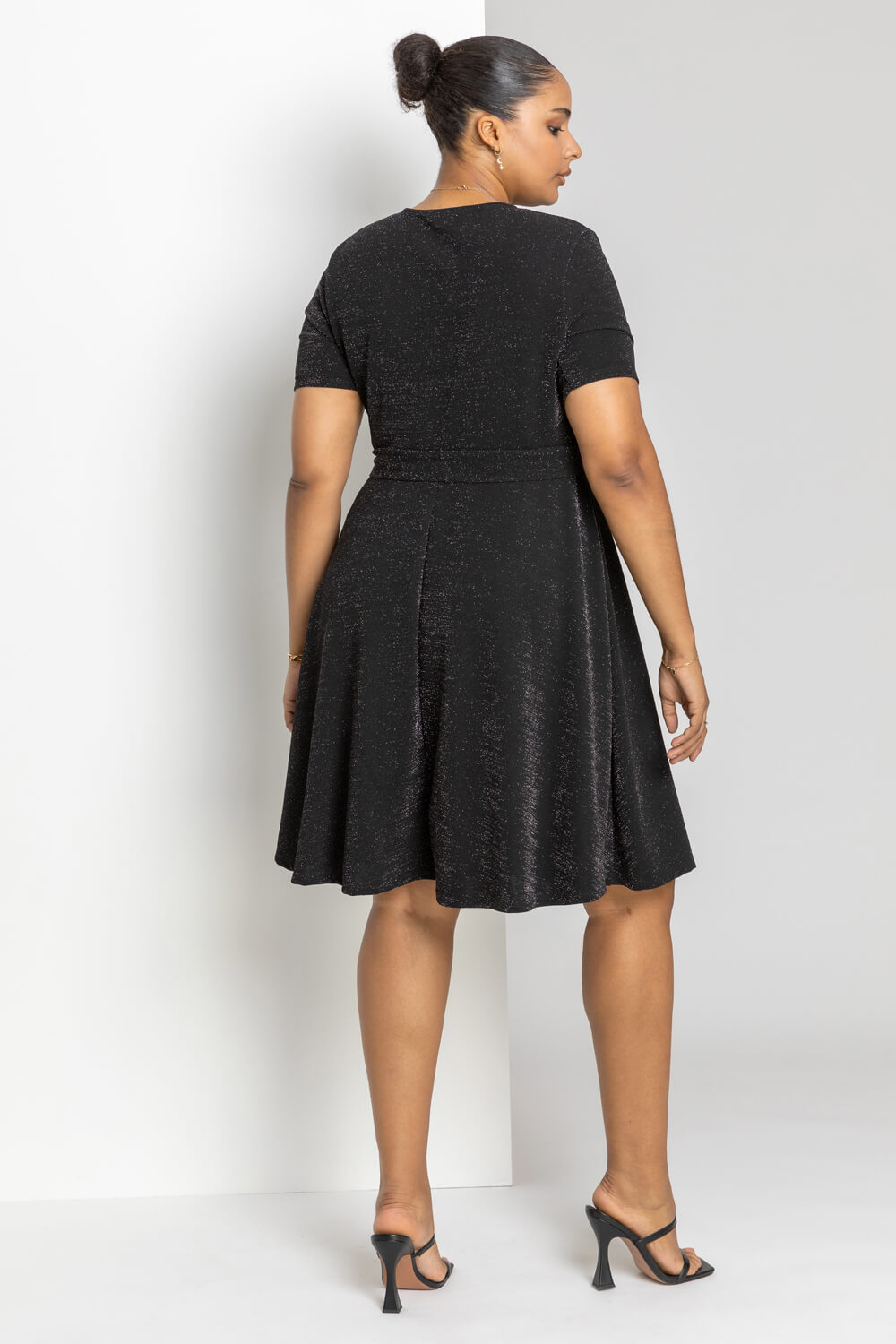Black Curve Shimmer Wrap Dress, Image 2 of 4
