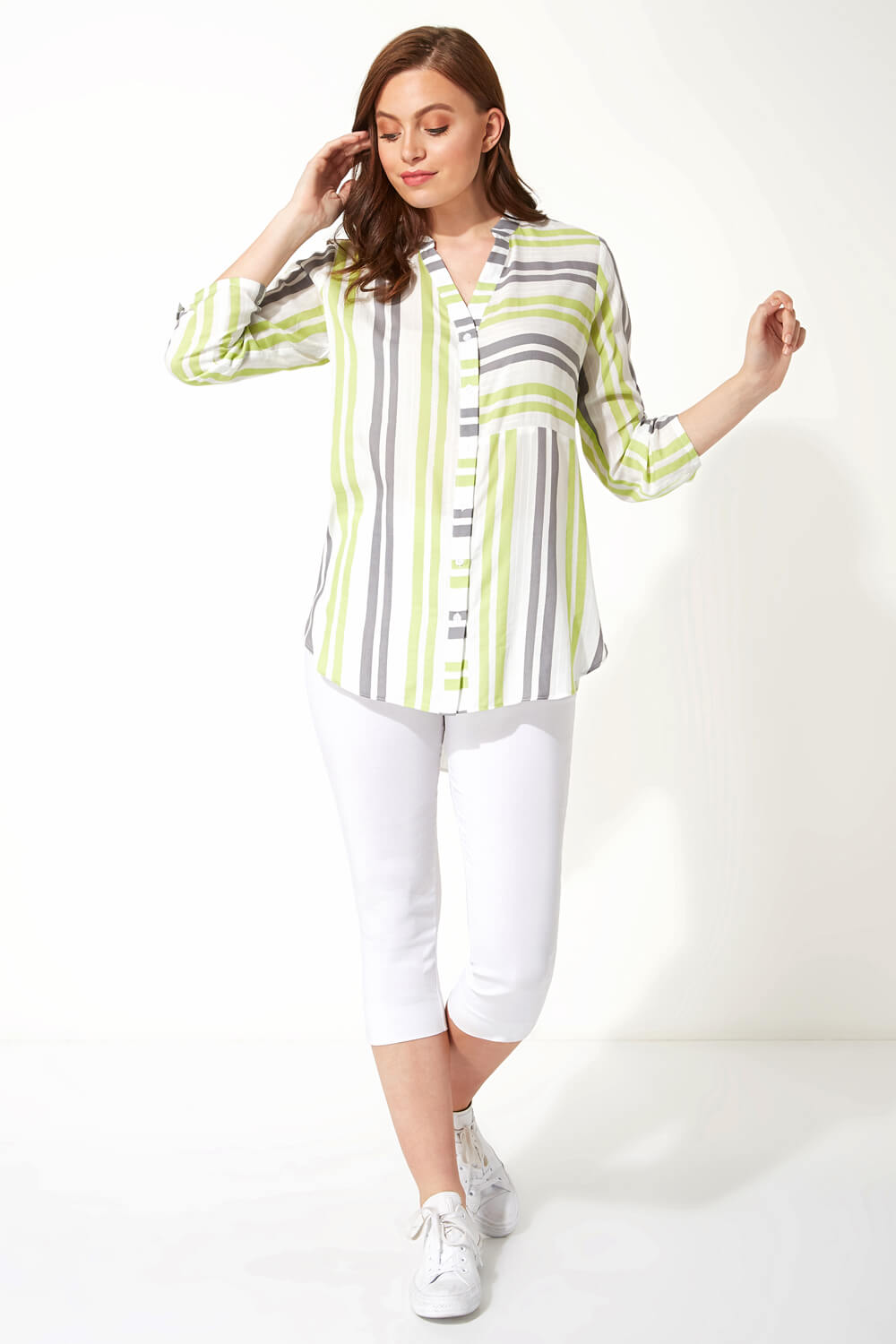 Lime Contrast Stripe Print Shirt, Image 2 of 8