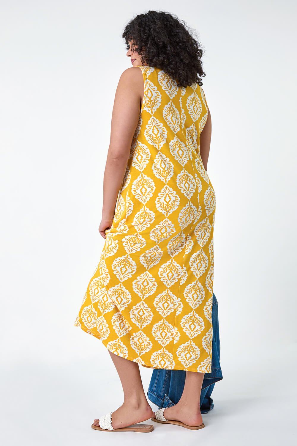 Yellow Curve Aztec Print Stretch Maxi Dress, Image 3 of 5