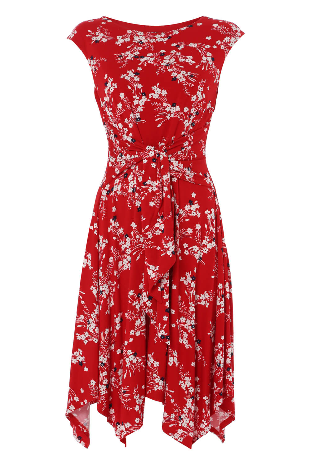 Red Oriental Floral Hanky Hem Dress, Image 4 of 4