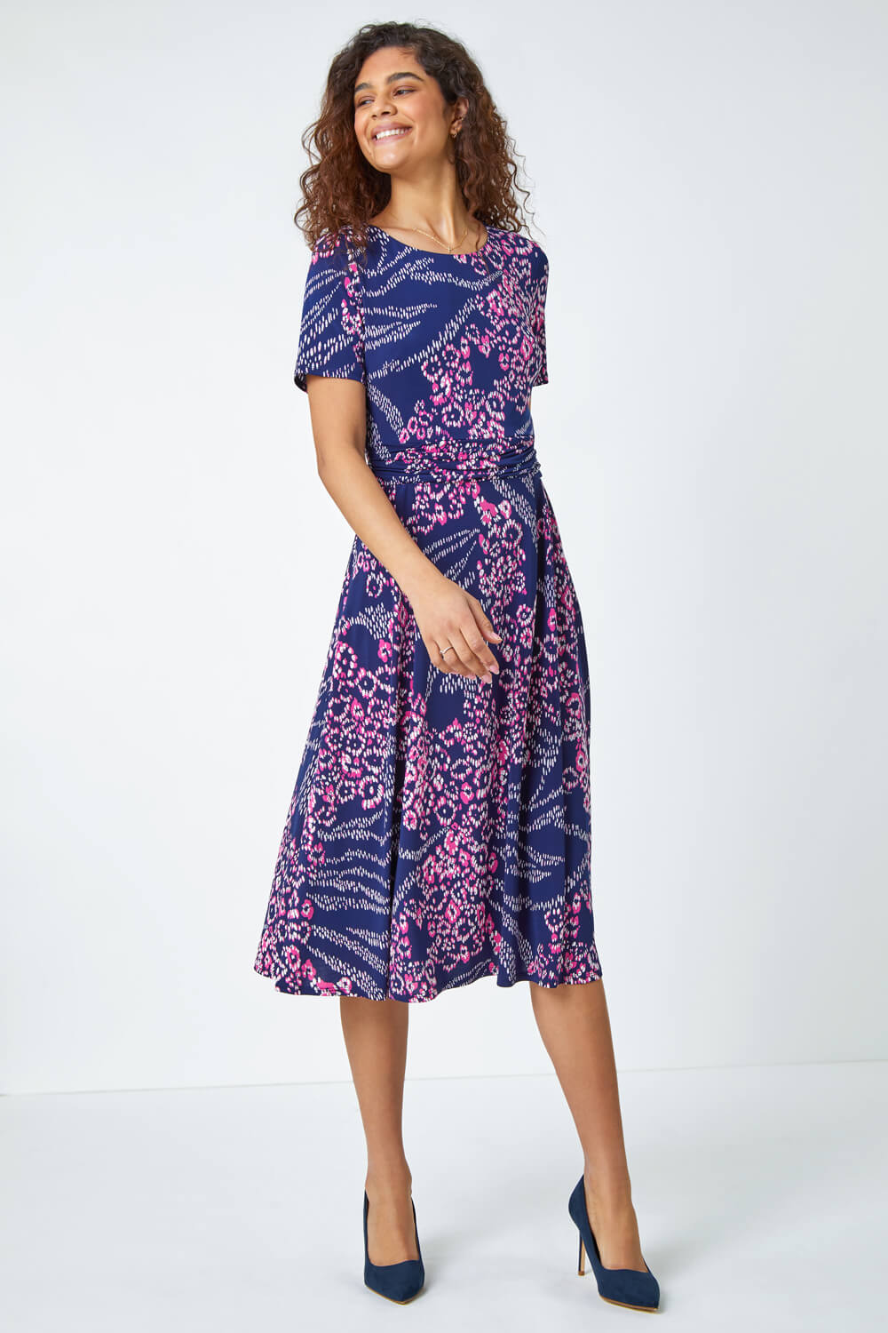 Pink Textured Animal Print Stretch Dress | Roman UK
