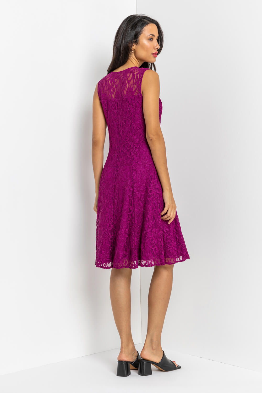 MAGENTA Glitter Lace Fit and Flare Dress , Image 2 of 4
