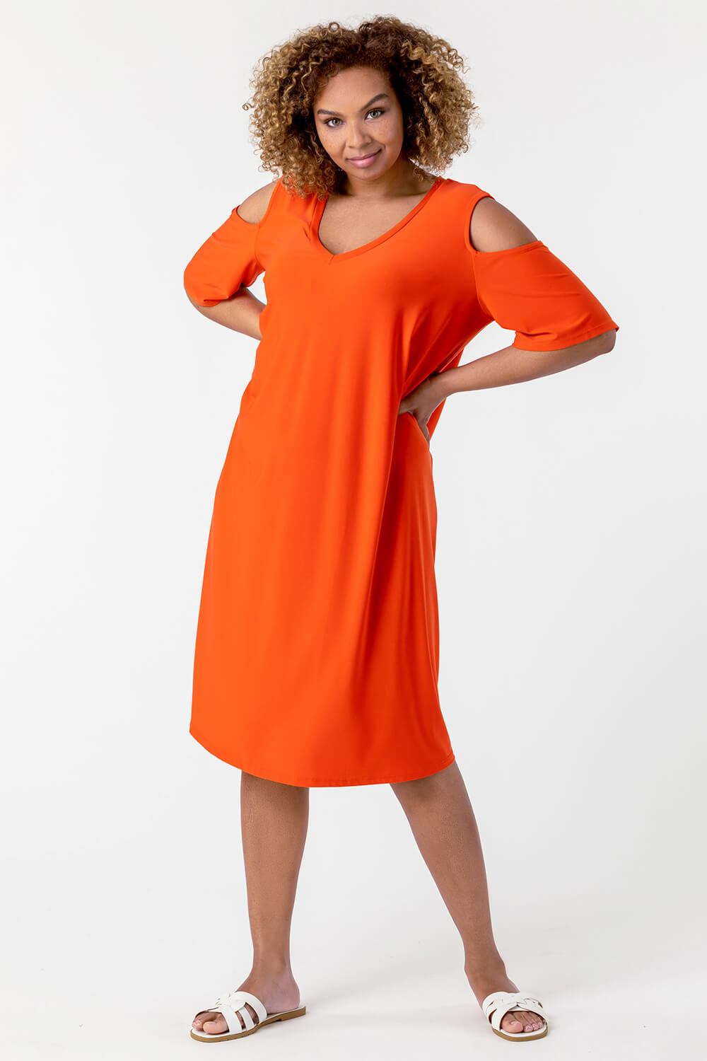 ORANGE Curve Cold Shoulder Jersey Dress, Image 3 of 4