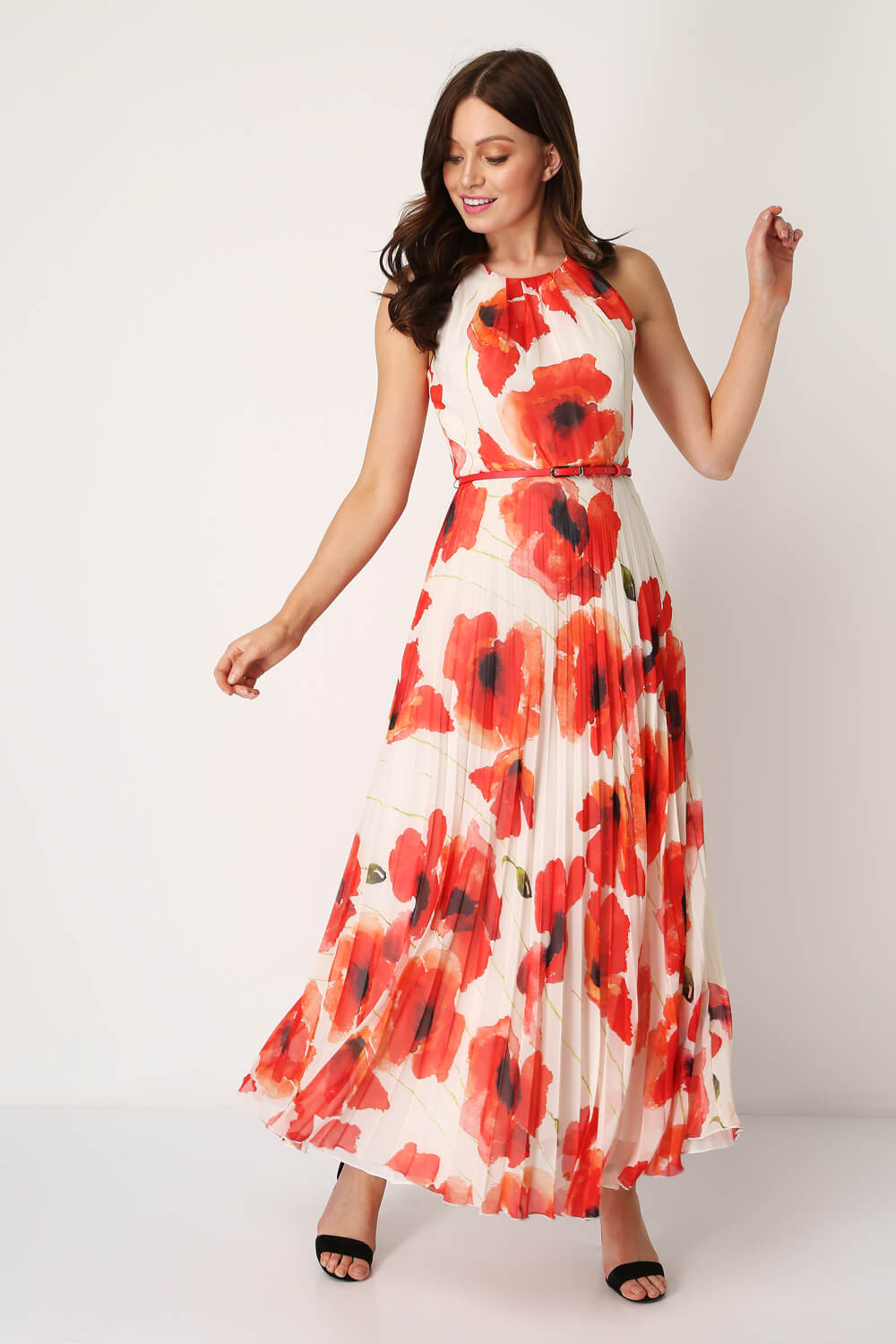 Red Poppy Pleat Maxi Dress, Image 2 of 4