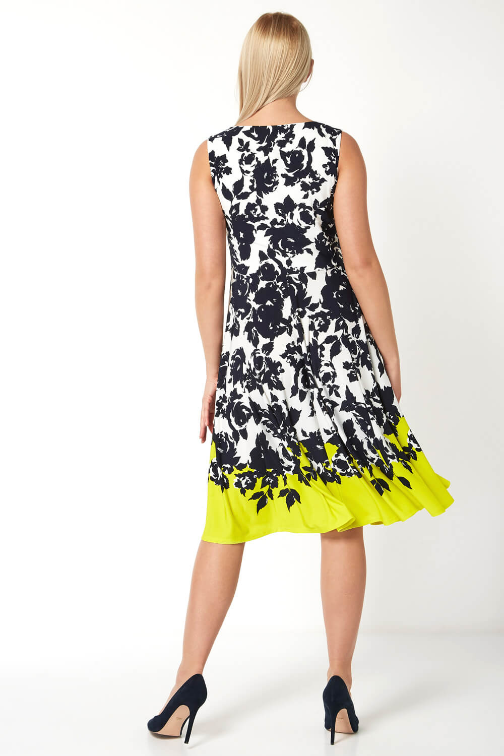 Lime Floral Border Print Twist Waist Dress, Image 2 of 3
