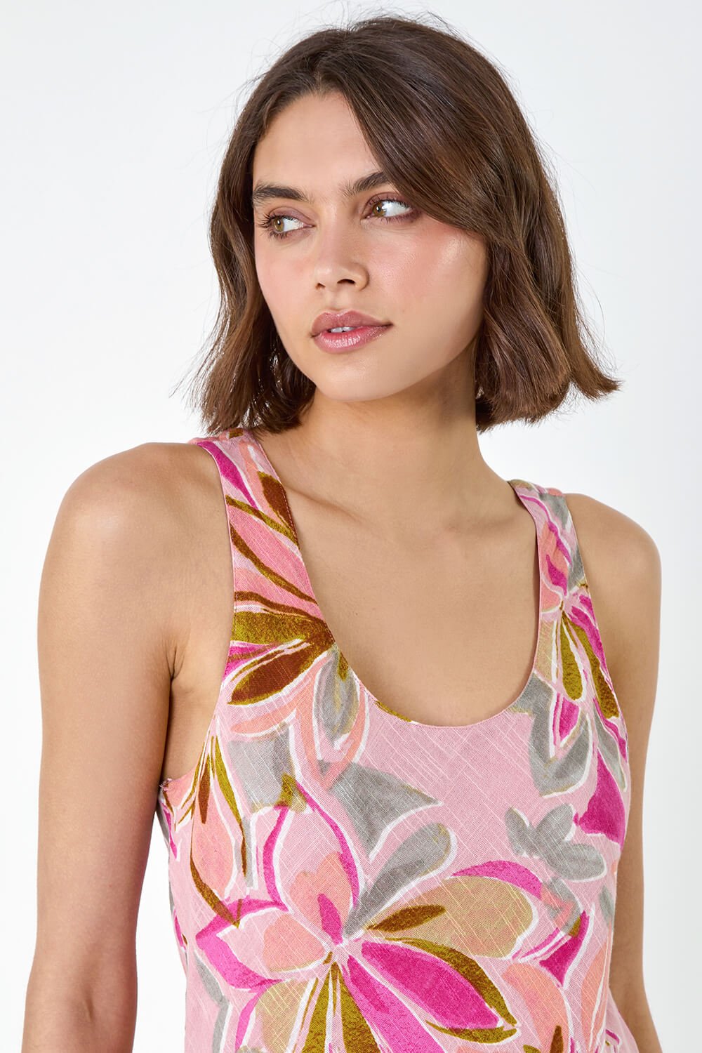 PINK Floral Print Cotton Layered Dress, Image 4 of 5