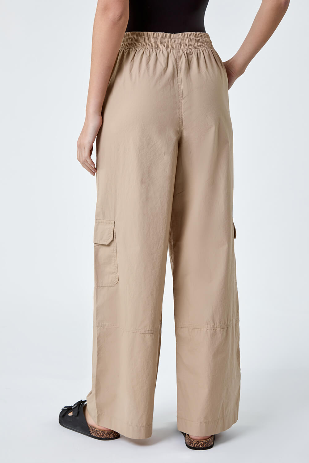 Natural  Cotton Wide Leg Cargo Trousers, Image 3 of 7