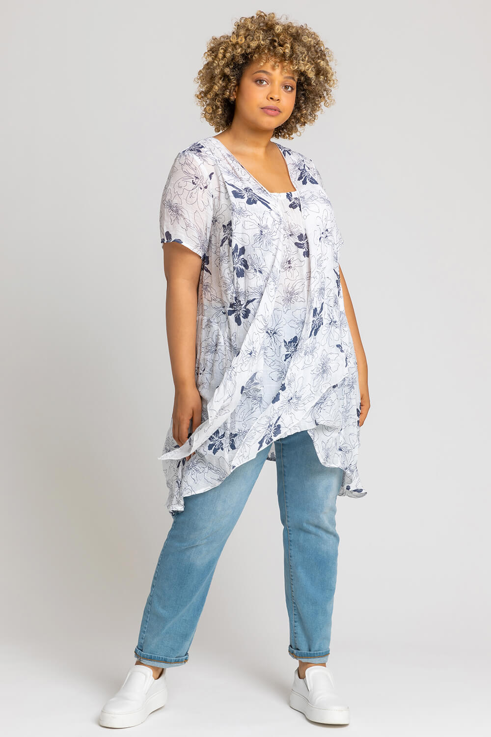 Curve Floral Print Crinkle Tunic Top