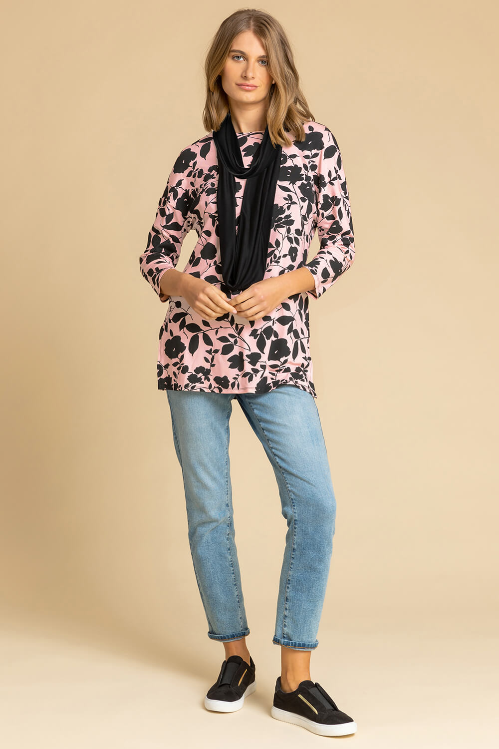 Light Pink Floral Print Top and Snood, Image 3 of 4