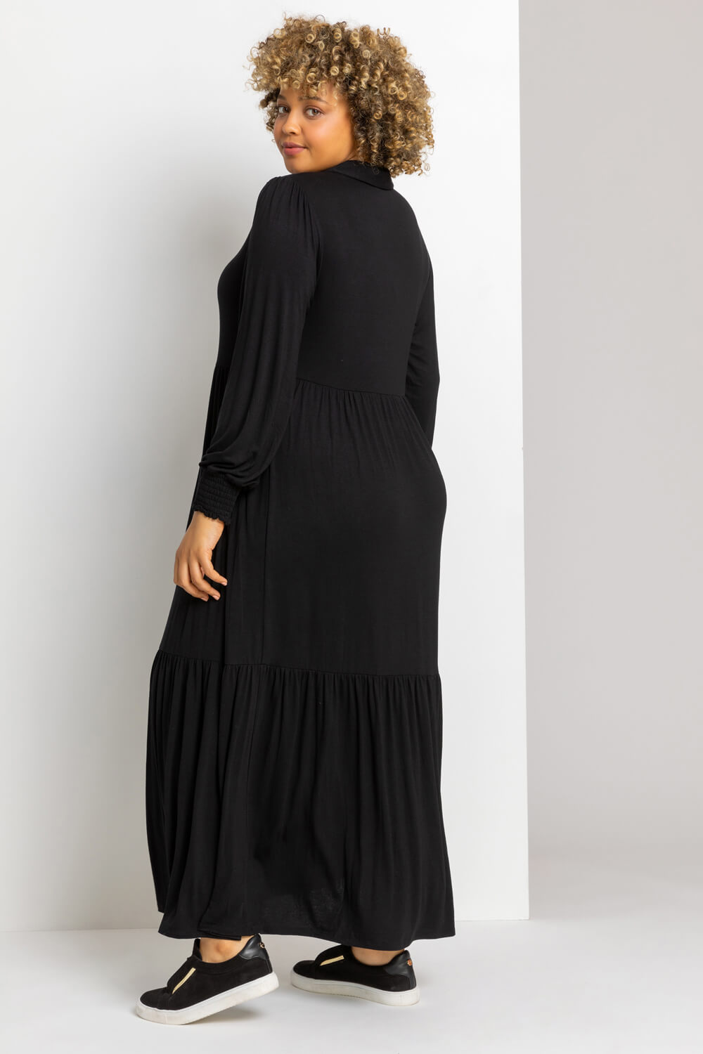 Black Curve Plain Maxi Shirt Dress, Image 3 of 4