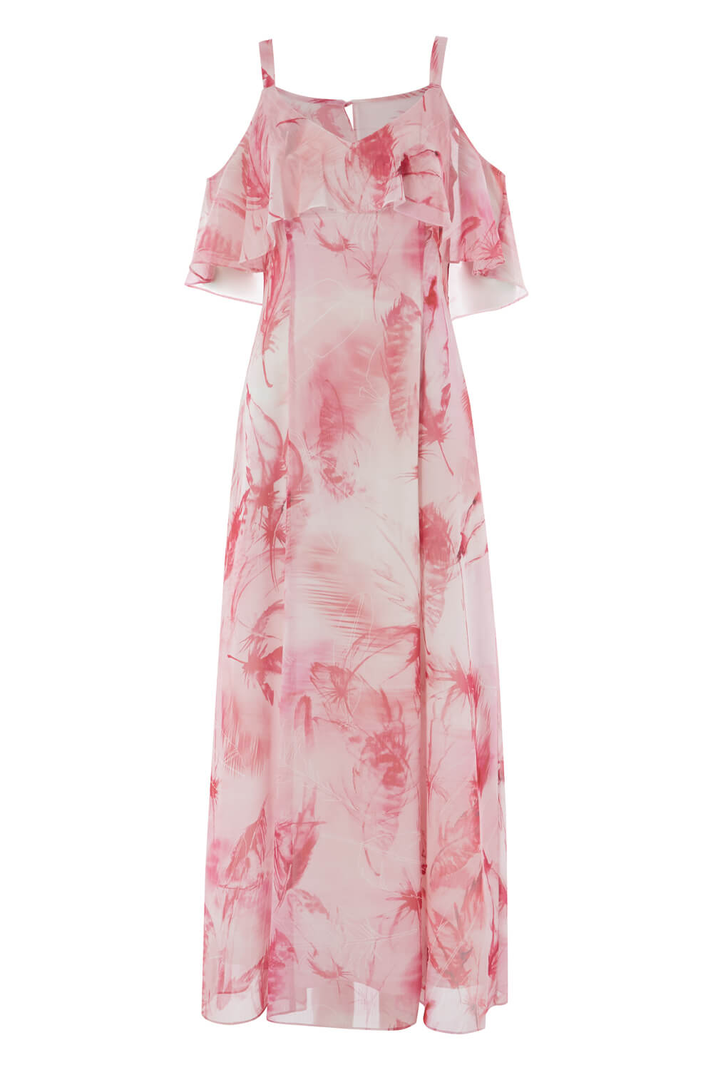 PINK Feather Print Cold Shoulder Maxi Dress, Image 4 of 4