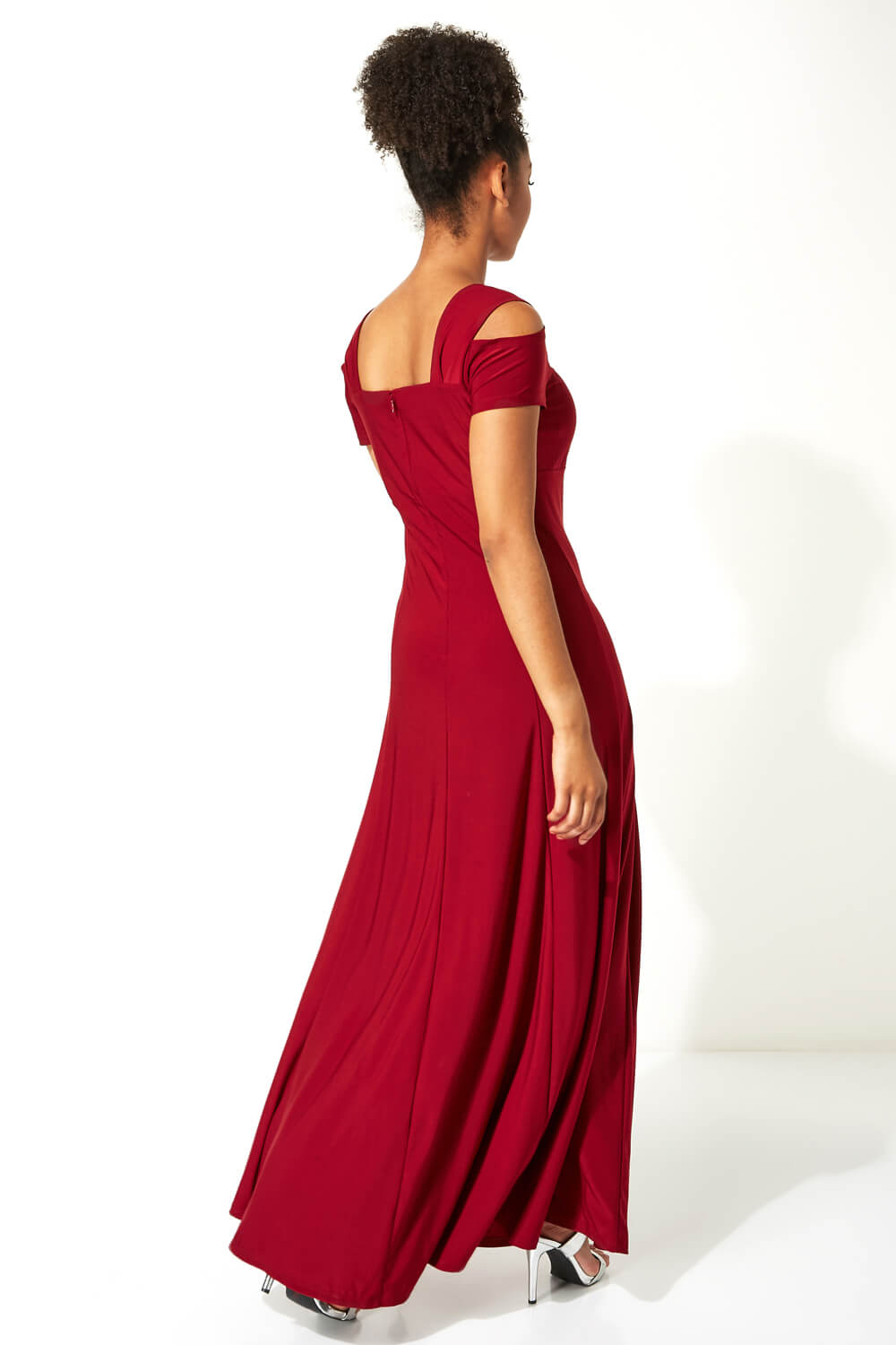 Red Diamante Cold Shoulder Maxi Dress, Image 2 of 4