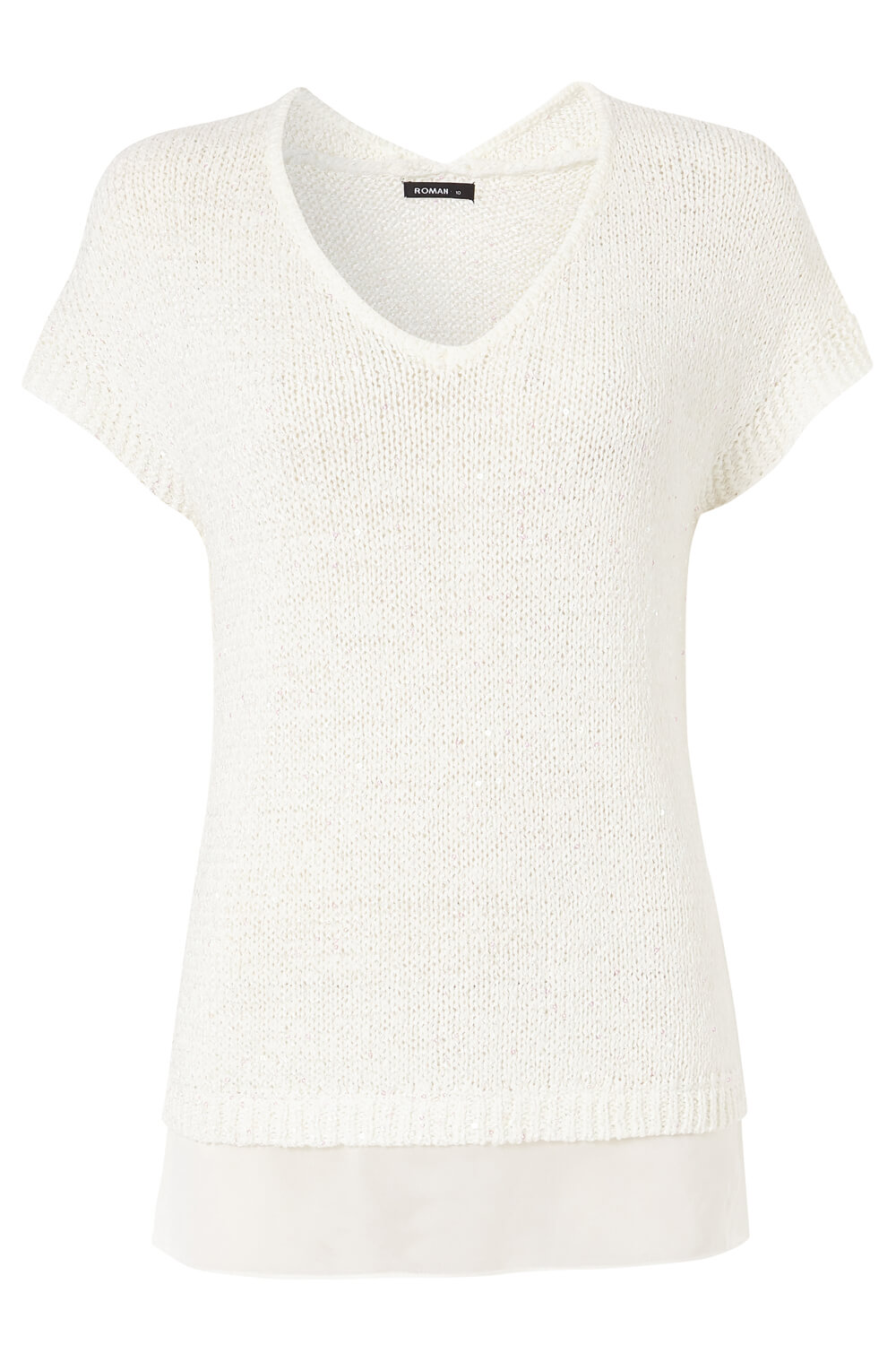 Ivory  Chiffon Hem Knit T-Shirt, Image 4 of 4