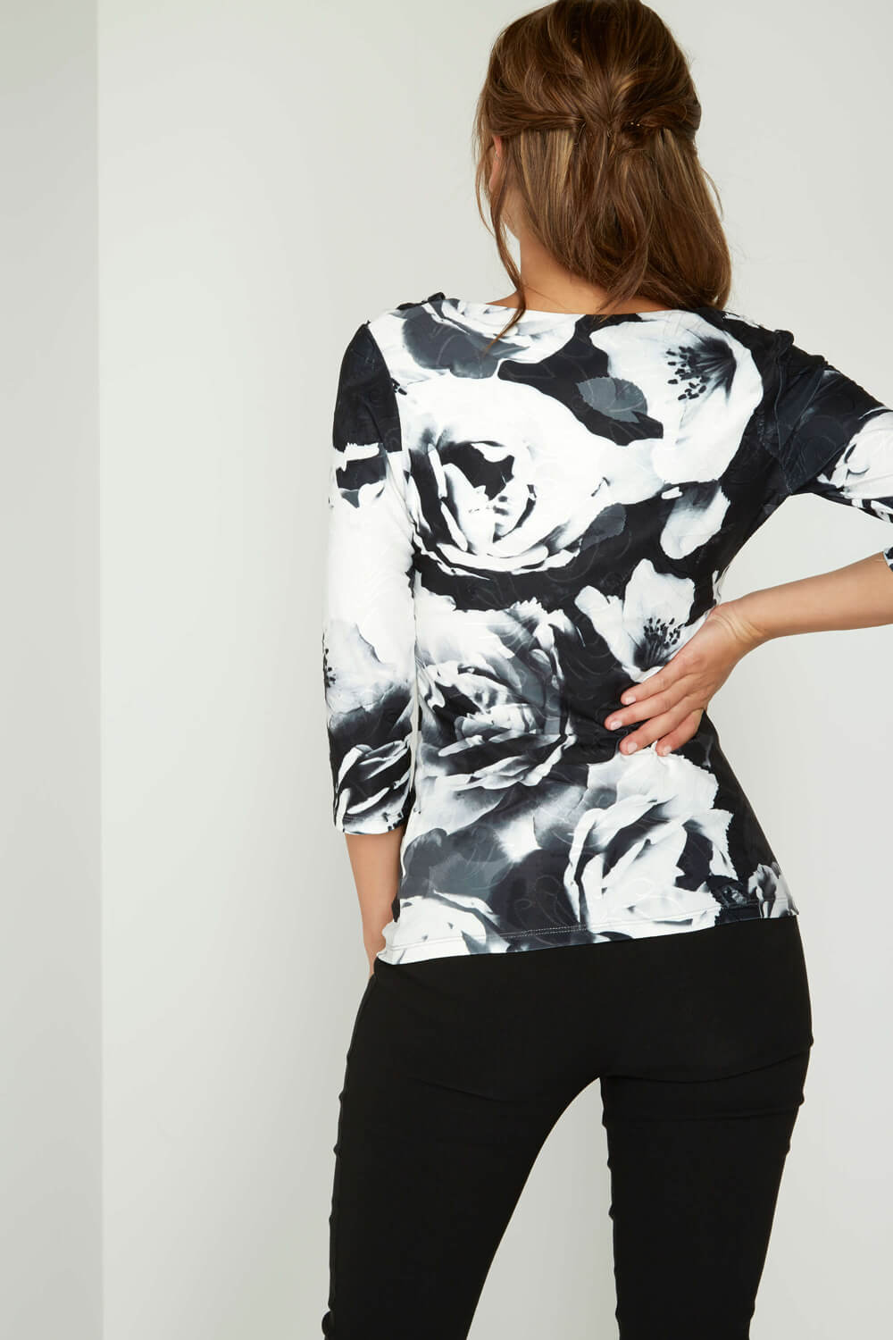 Ivory  Blurred Floral Print Cowl Neck Top, Image 3 of 4