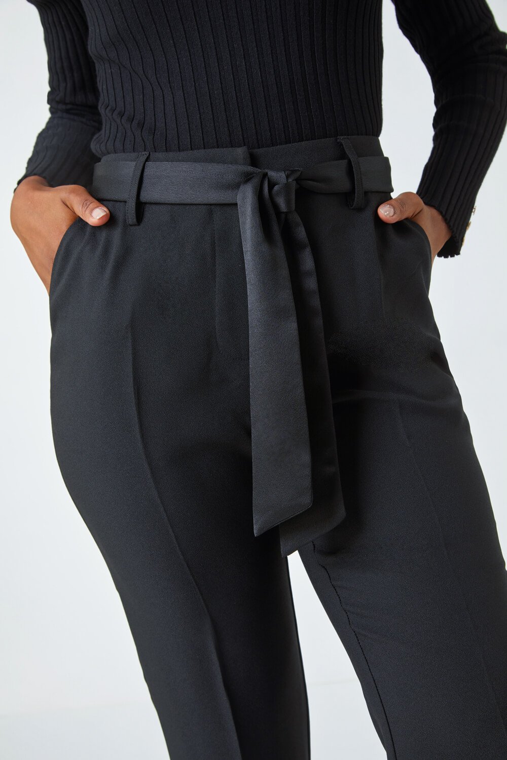 Black Petite Tapered Belted Trousers , Image 5 of 7
